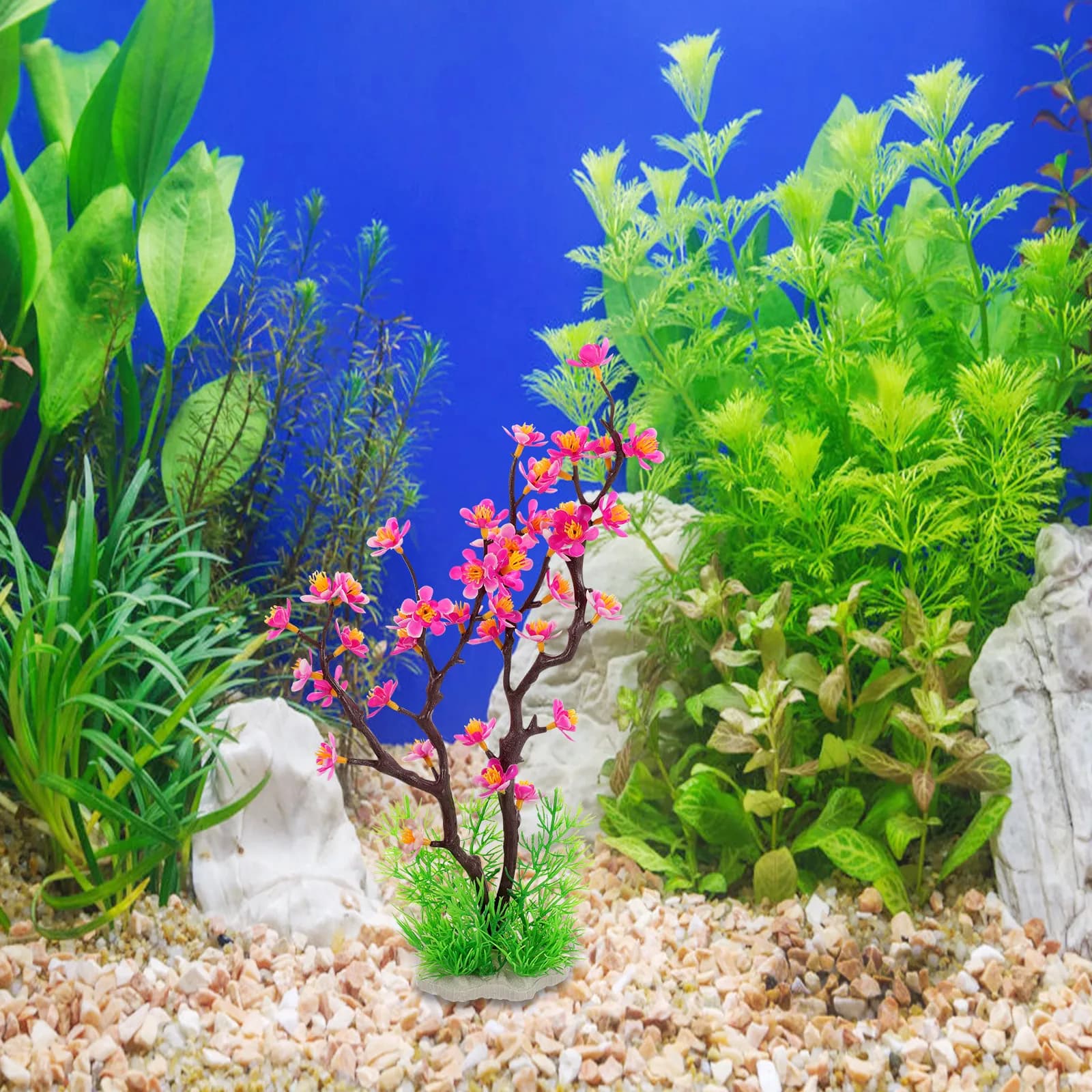 Artificial Plum Blossom Aquarium Plant Decor Natural Simulation Fish Tank Landscape Ornament Fish Tank Accessories