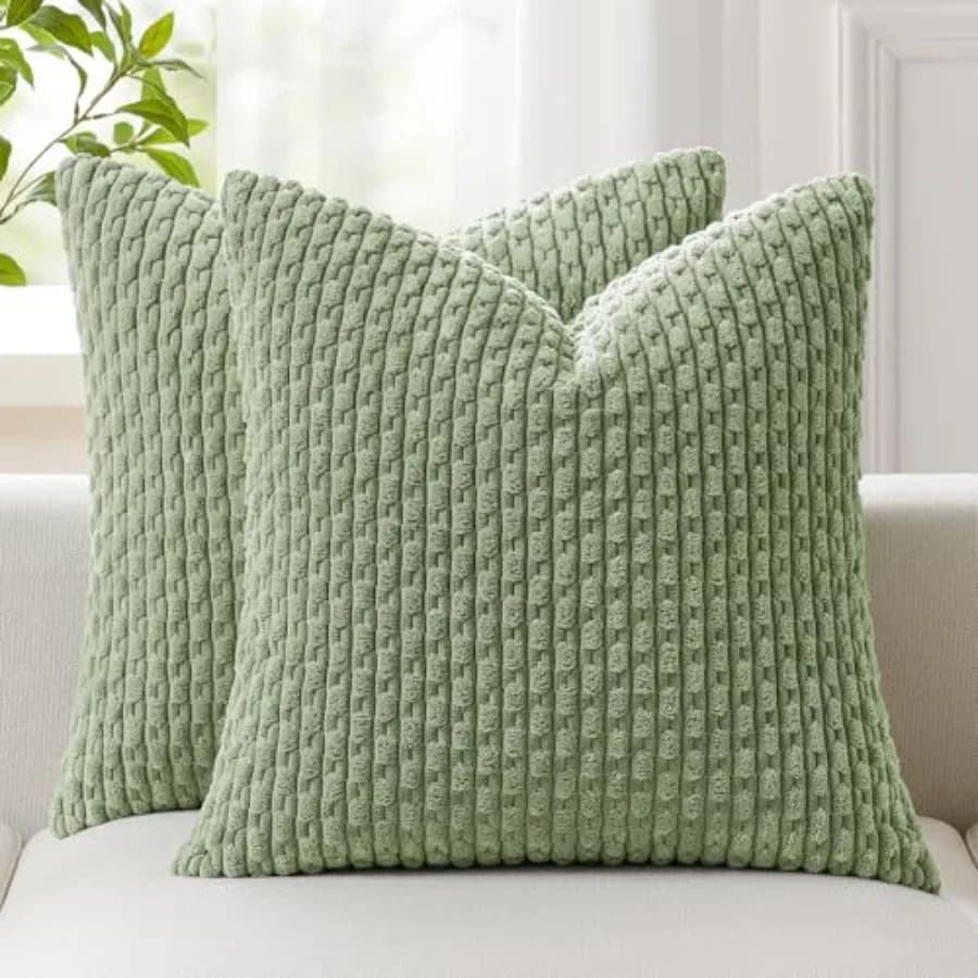 Kevin Textile 2 Packs Decorative Throw Pillow Covers 18x18 Inch for Living Room Couch Bed Sofa Soft Striped Corduroy Square Cus