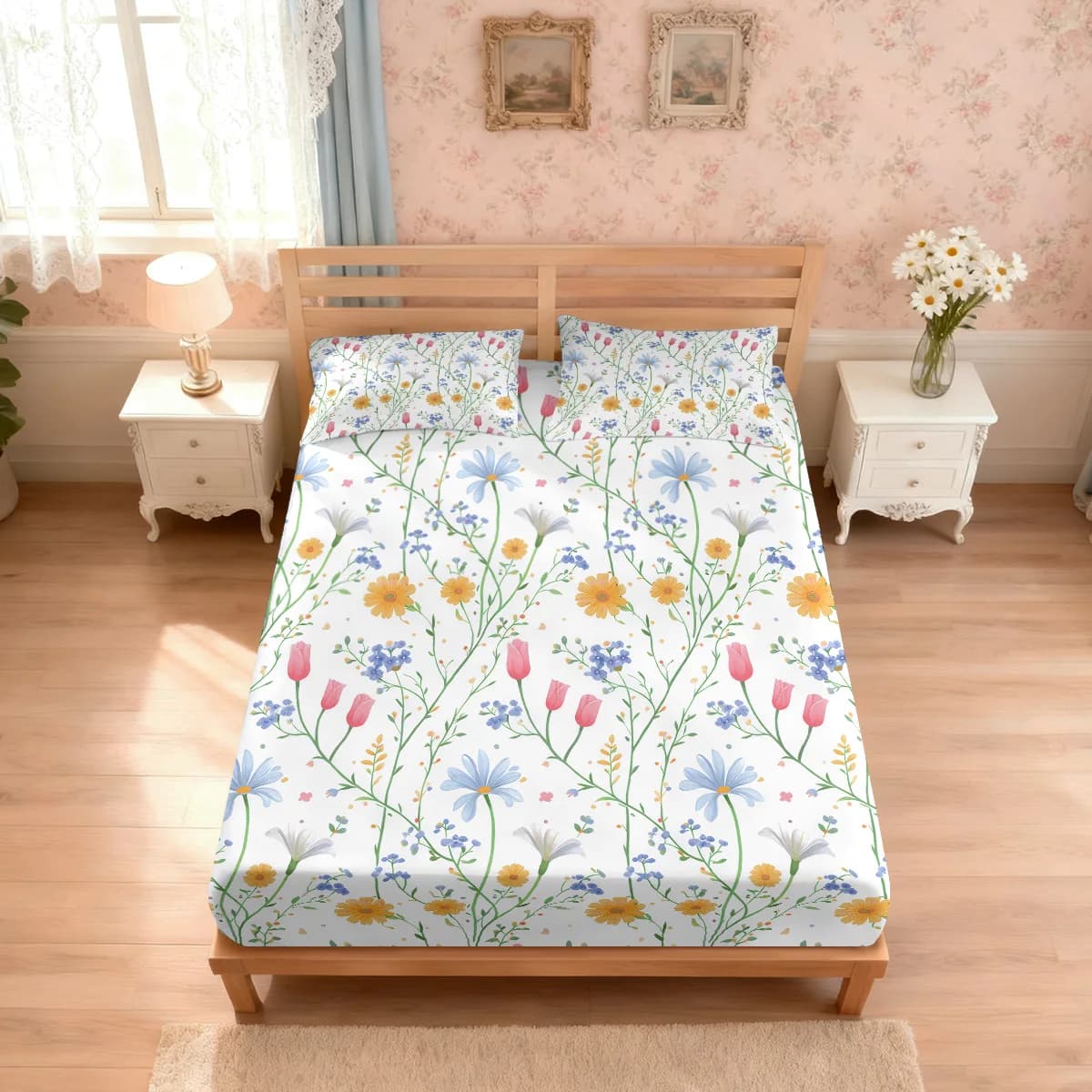 Set di 3 Lenzuola Senza Anima con Stampa Floreale Primaverile, Varie Misure, Copriletto Morbido, Decorazione per Camera da Letto, Lavabile in Lavatrice