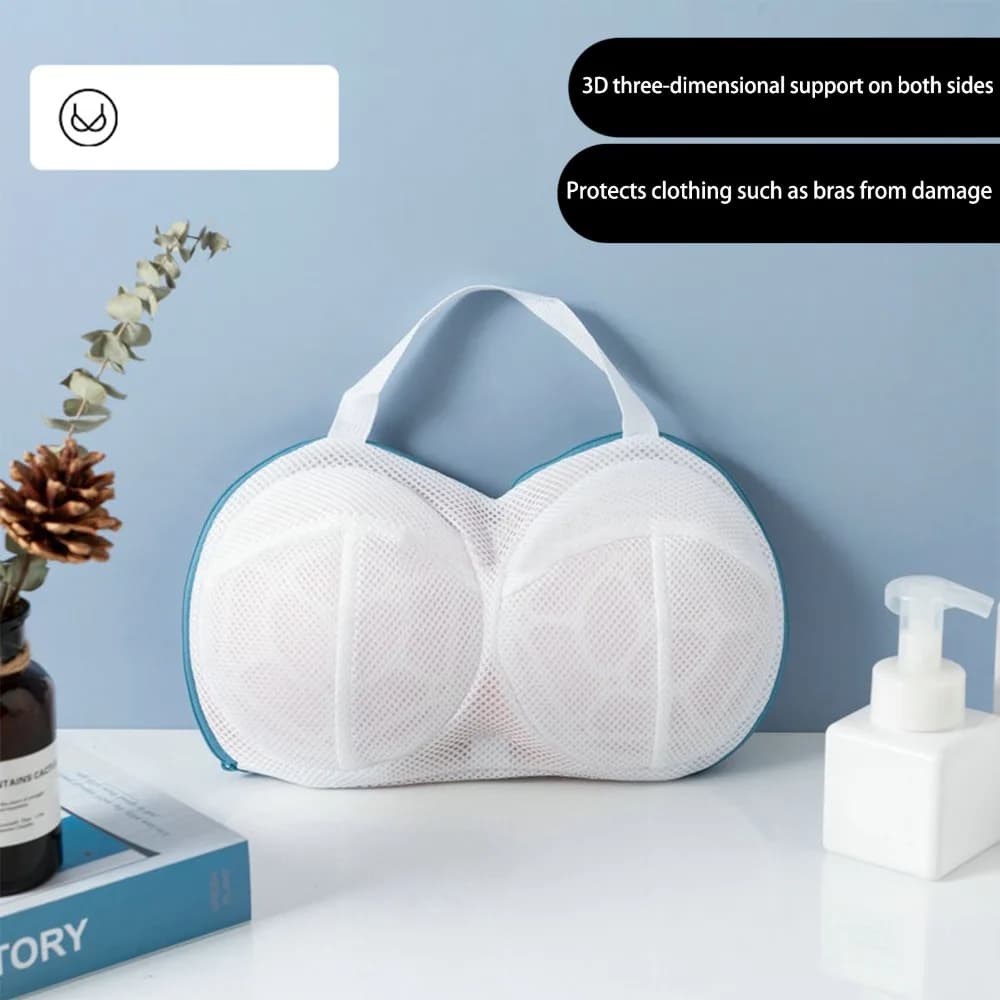 Durable mesh laundry bag with grey/blue coulisse, underwear washing bag with fine holes, delicate washing bag