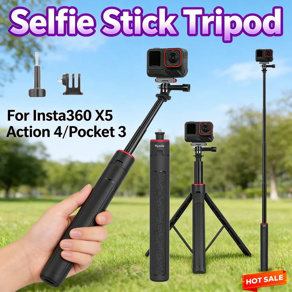 Treppiede per selfie con asta di prolunga, supporto da viaggio estensibile per Insta360 X5 Action 4/Pocket 3