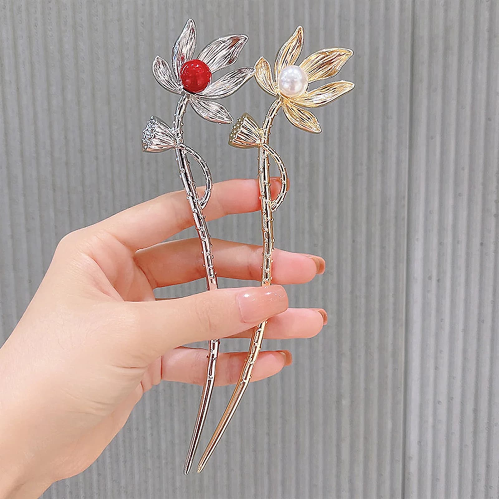 Squisita forcina in metallo per donna, elegante forcina in stile cinese a forma di loto, accessorio per capelli alla moda, forcina per ragazze, 1 pezzo.