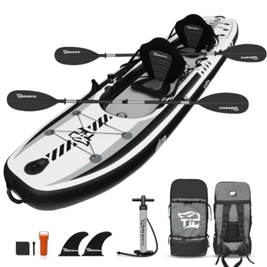 Kayak Gonfiabile Tandem da 12'8 per Pesca e Touring, 2 Posti, Pagaia Regolabile, Blu, Materiale Resistente, Ideale per Avventure Familiari
