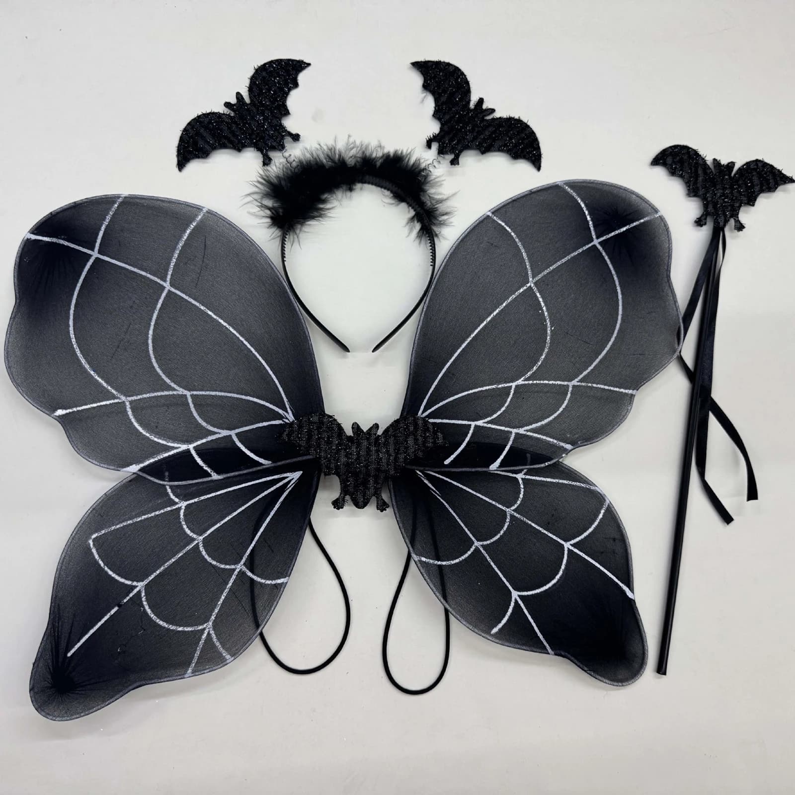Abito con ali di farfalla di Halloween, fantasia, festa, cosplay, ali, gonna tutu, bacchetta, fascia per capelli, set per accessori per feste per bambini