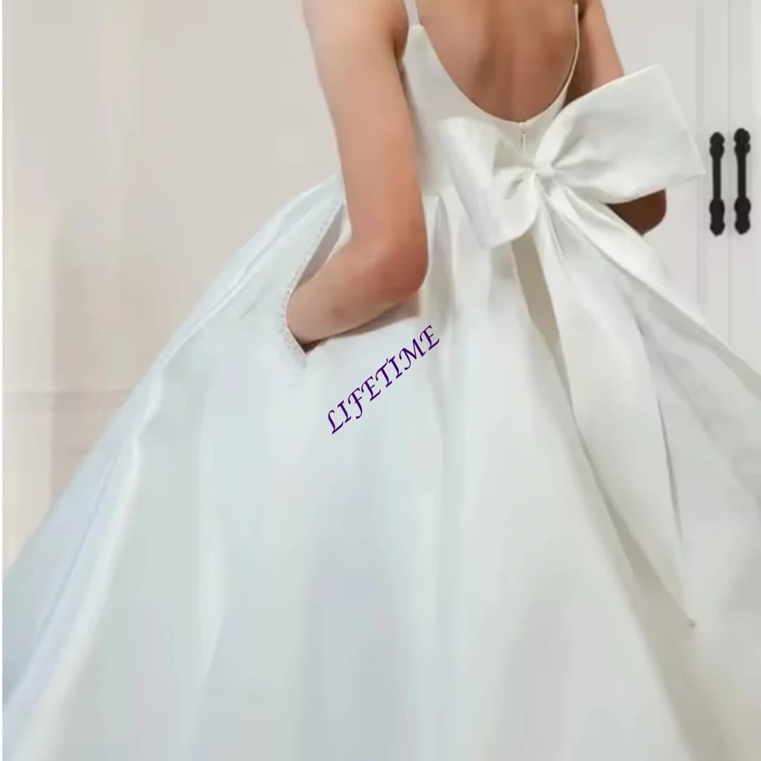 Abiti da damigella bianchi per matrimonio, a mezza manica, in pizzo e tulle, lunghi fino al pavimento, per feste di compleanno per bambini, abiti per la Prima Comunione, personalizzabili