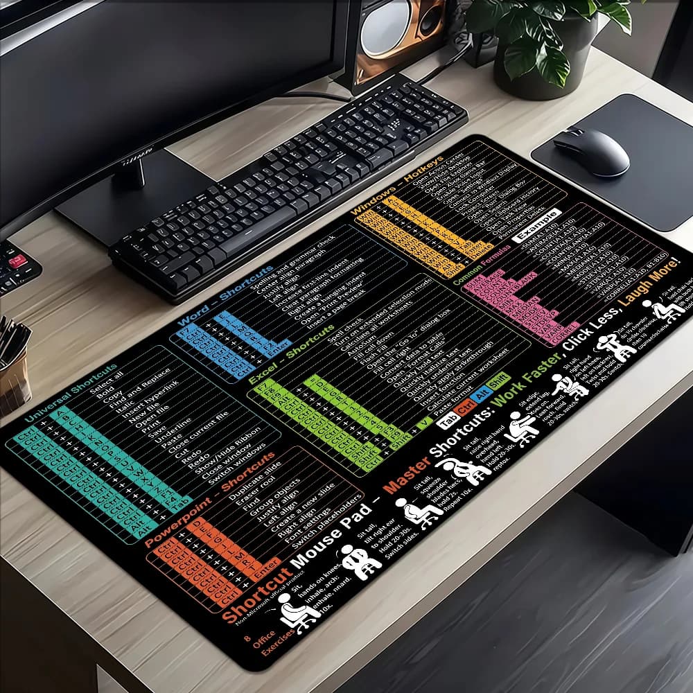 Tappetino per Mouse E-EXCO E-Excel con Scorciatoie, Antiscivolo, Spesso, Grande, per Gaming, Ufficio, Studenti, con Bordo Cucito