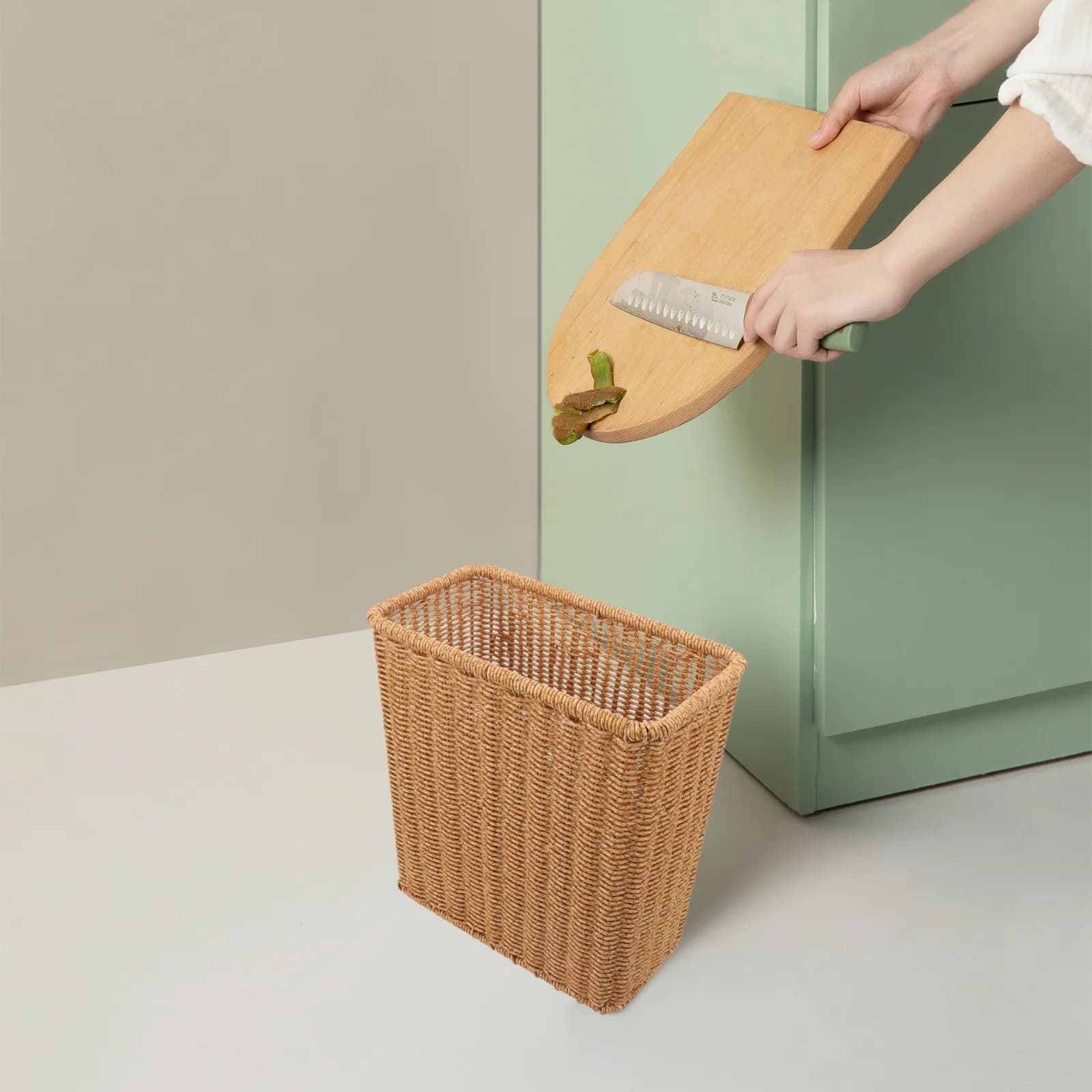 Cestino Intrecciato per Cucina, Camera da Letto, Soggiorno, Cesto Portaoggetti Stile Pastorale, Organizzatore per Oggetti Vari, Cestino Intrecciato Simulato