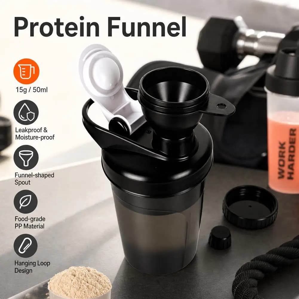 Protein Powder Funnel PP Plastic Portable Supplement Container Leak Proof Screw Lid Powder Transfer Storage Funnel