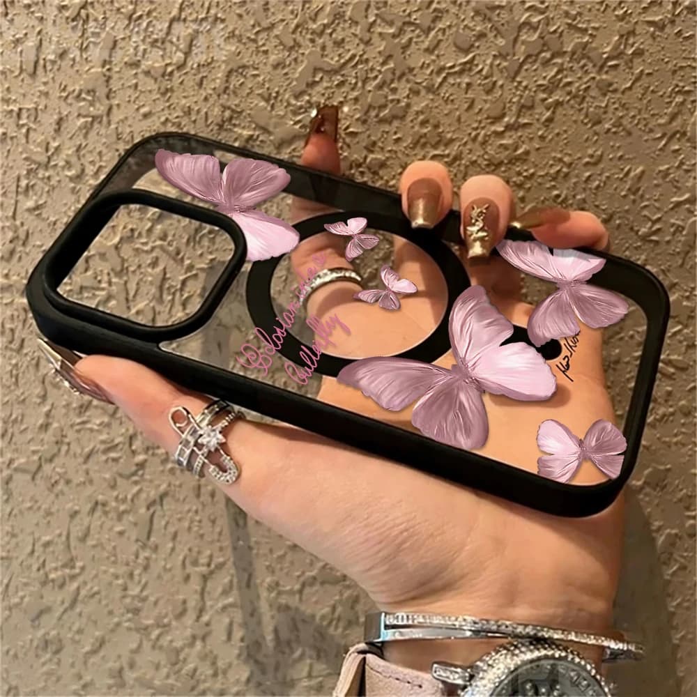 Multiple Powder Butterflies Phone Case For iPhone 16 15 14 Plus 15 16 17 14 ProMax 17 Air 16 15 For Magsafe Magnetic Clear Funda