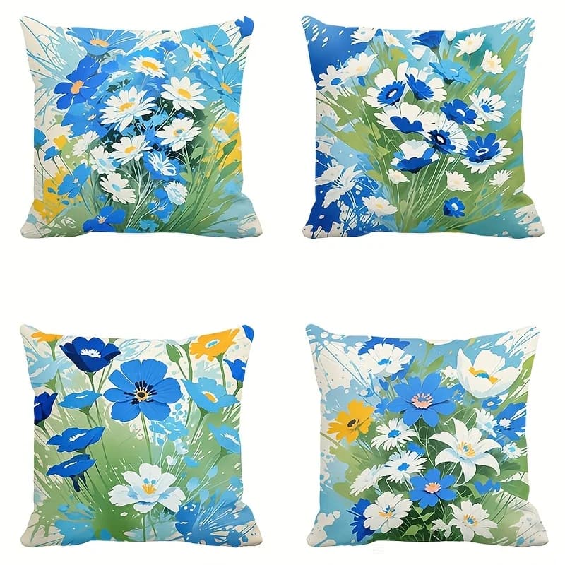 Pillow Covers Set of 4 Rural Floral Style Pillow Covers 18x18 Inch Living Room Bedroom Sofa Home Decor Cushion Covers Zipper Closure Double-Sided Print Polyester Durable Reusable Pillow Covers Only No Inserts Included