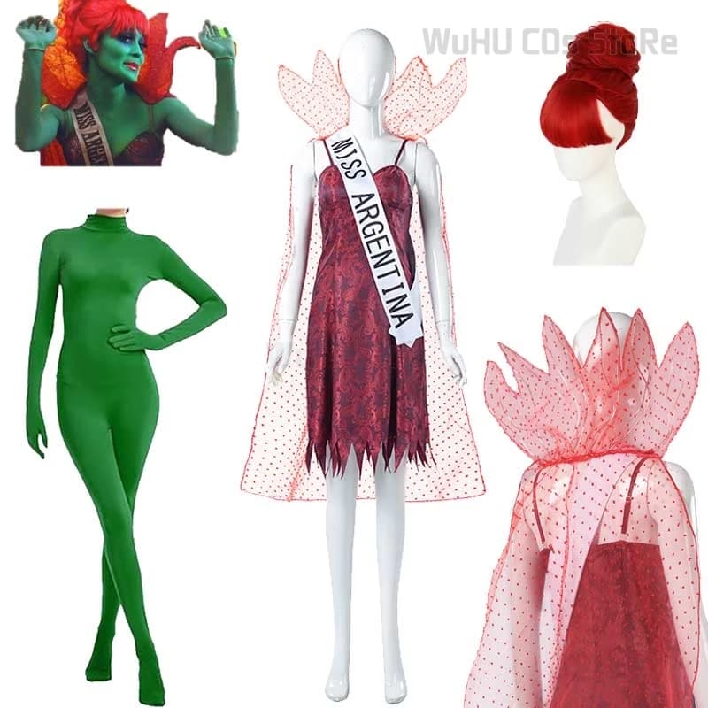 Beetguese Miss Argentina Dead Receptionis Costume Cosplay Vestito Mantello Parrucca Donne Sexy Cosplay Vestito Del Partito di Halloween 2024 Film