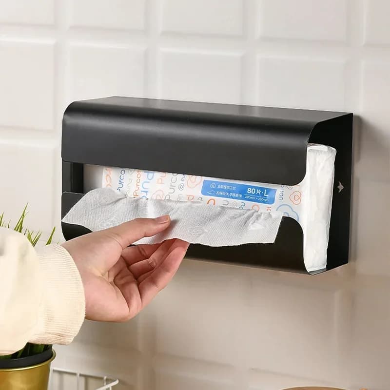Wall magnetic handkerchief holder, without punching, self-adhesive, kitchen, bathroom, with trash bag dispenser