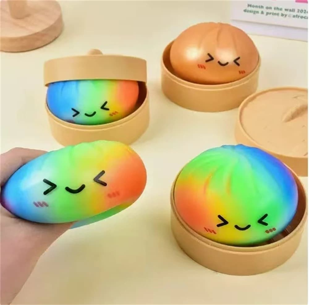 Squishy Antistress Colorati a Forma di Raviolo, Giocattoli Sensoriali Fidget, Simulazione Cibo, Squishies a Forma di Panino con Palla di Impasto al Vapore, Regali