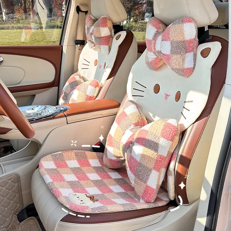 Simpatico cuscino per poggiatesta per auto con fiocco Bowknot, adorabile supporto per la testa del sedile automatico, protezione per il collo, cuscino in peluche, kit per auto per poggiatesta lombare