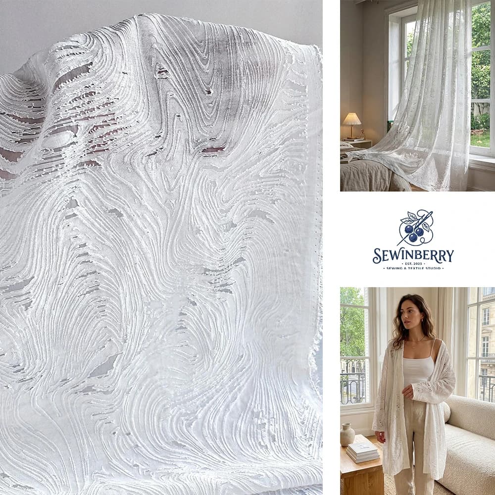Modern White Cutwork Mesh Nylon Fabric Water Ripple Textured Sheer for DIY Dress Sewing Fat Quarter Patchwork 50x135cm