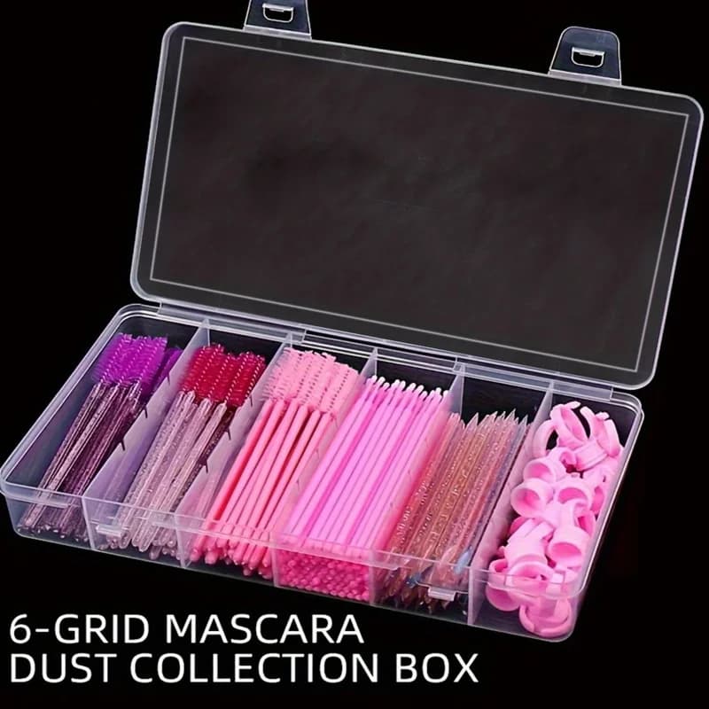 6 compartment storage box, plastic jewelry box, suitable for eyelashes, black home finish for eyes, transparent dustproof