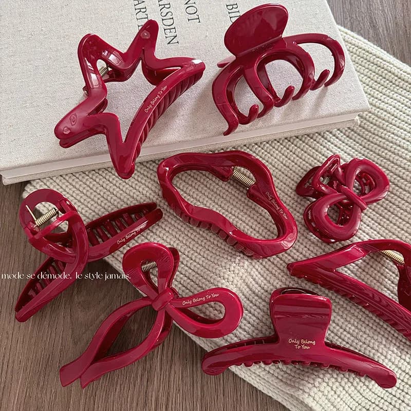 Collezione rossa di capodanno grande clip di presa lettere etichetta dorata testa posteriore Updo Clip di squalo accessori per capelli copricapo forcina artiglio per capelli