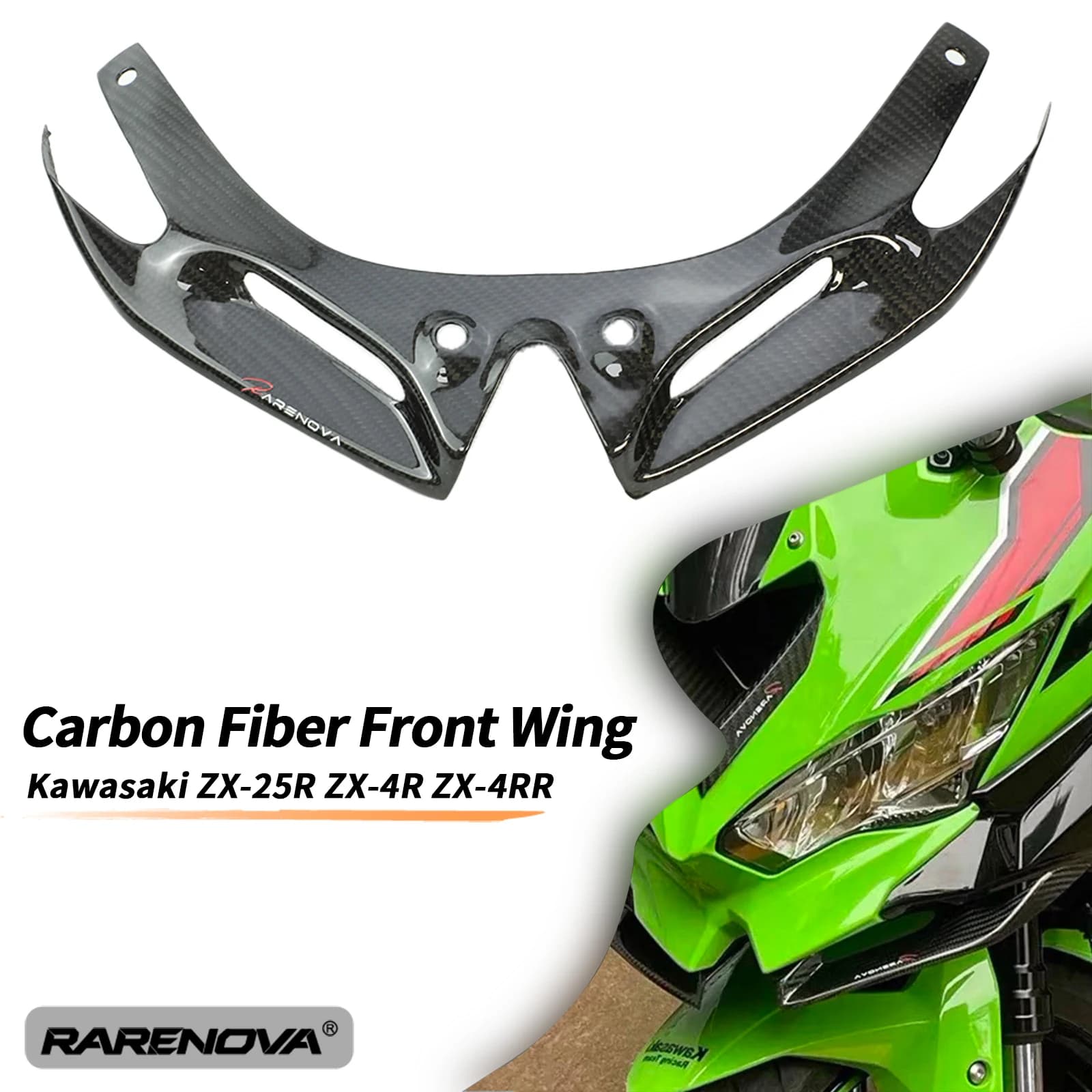 For Kawasaki ZX-4R ZX-4RR Carbon Fiber Front Winglet Aerodynamic Wing Shell Cover ZX-25R Motorcycle Front Beak Wind Wing Spoiler