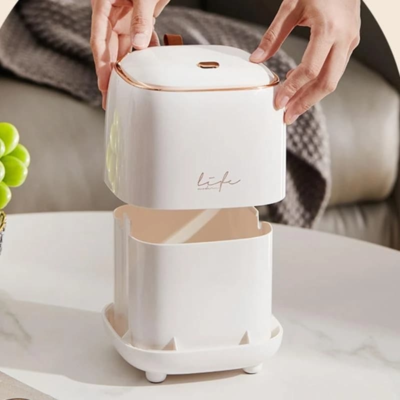 Pressing Trash Can Desktop Mini Trash Bin Double Layer Waste Basket for Bathroom B95B