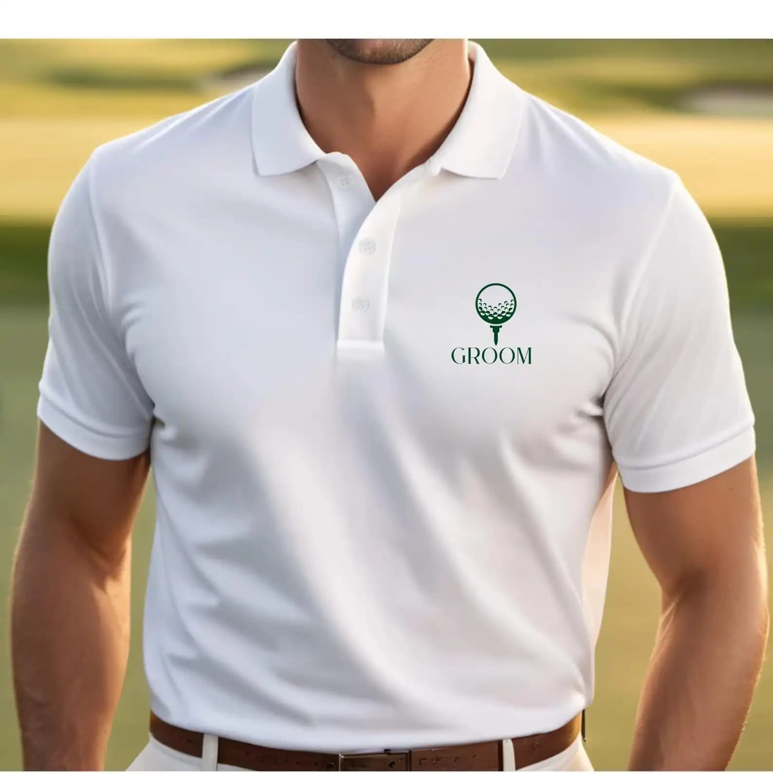 Polo da golf personalizzate per addio al single per uomo e donna – Crea il tuo logo, nome e testo fronte-retro – Polo traspiranti da lavoro