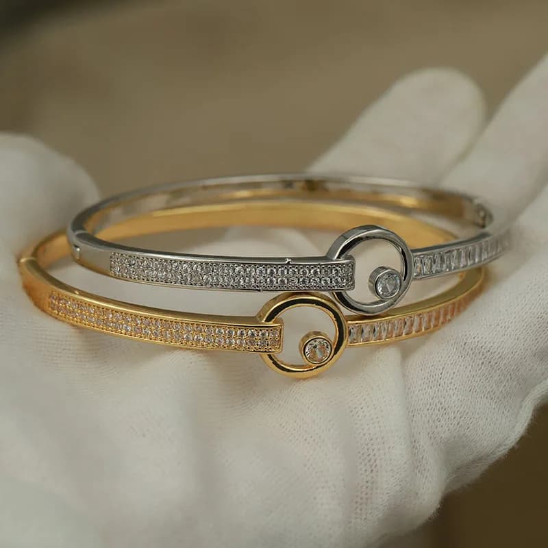 New Sight Classic Metal Hollow Geometric Bangles&Bracelet for Women Wedding Bridal Zirconia Bracelet Fashion Brand Jewelry