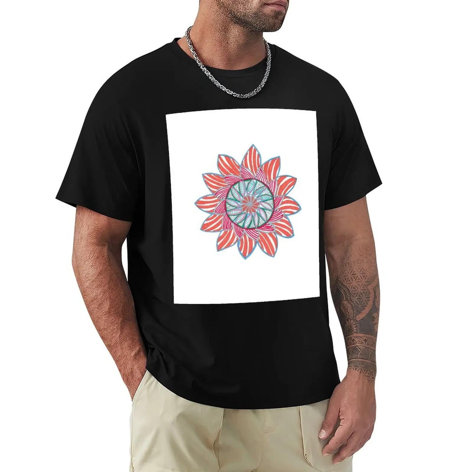 Orange Stripe Mandala T-Shirt Thanksgiving Casual Tee