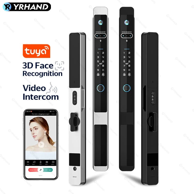 Citofono in tempo reale Tuya WiFi Smart Door Lock serratura elettronica 3D Face Unlock Password Key sblocco delle impronte digitali serratura della porta scorrevole