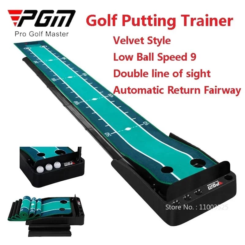 PGM Velluto Pieghevole Golf Putting Trainer Bassa Velocità della Palla 9 Putter Verde con Deflettore Ritorno Automatico Tappetino per Pratica Golf da Fairway