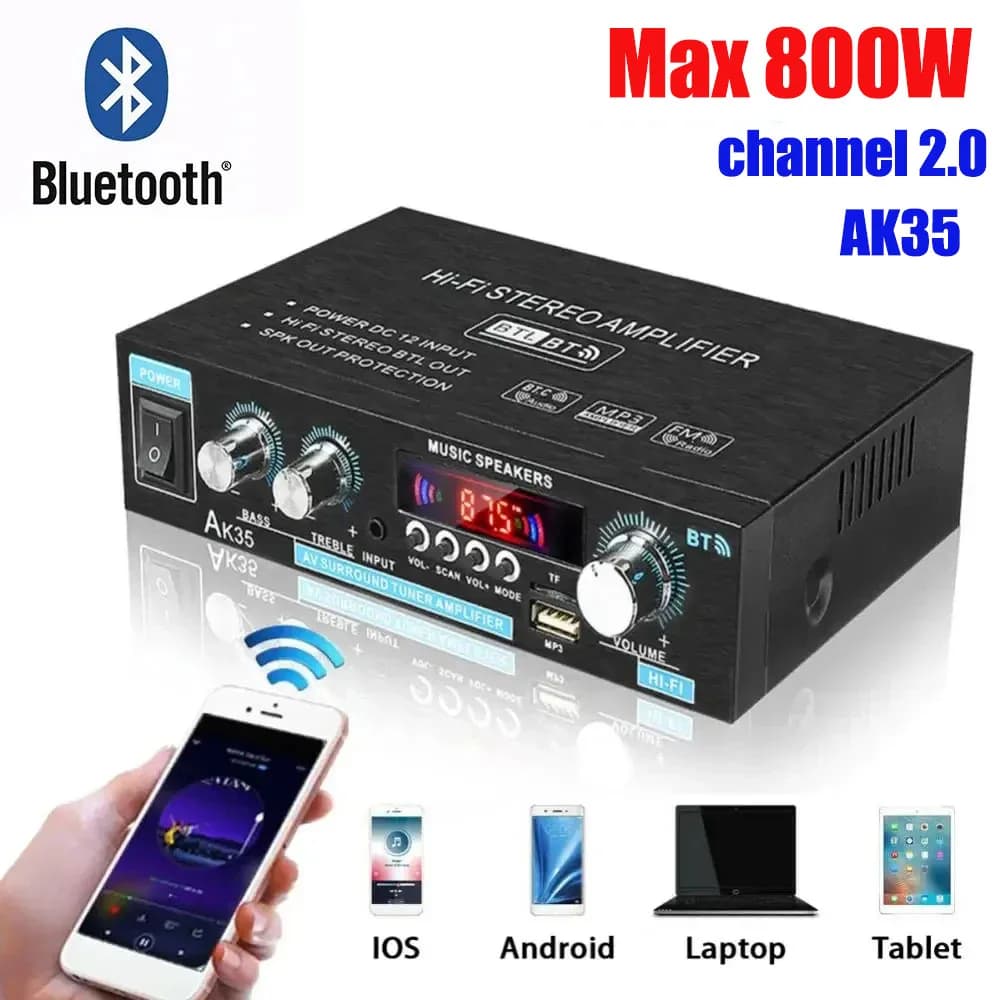 Amplificatori Bluetooth HiFi digitali AK35 Canale MP3 2.0 Supporto AMP audio 110 V-240 V per telecomando USB FM per auto domestica