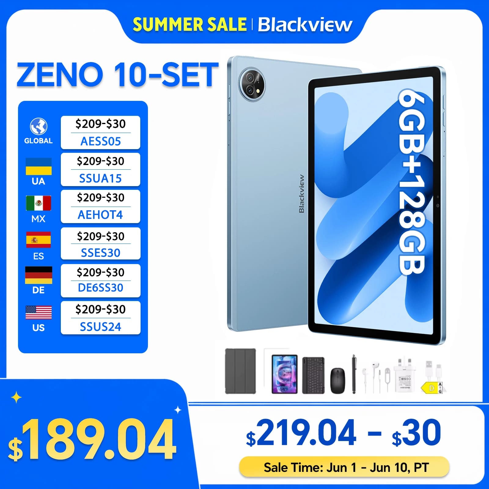 Tablet Blackview ZENO 10 5G, processore T8200, display FHD+ 90Hz da 11", fotocamera 16MP+13MP, batteria 8800mAh, ricarica rapida 18W, Android 15