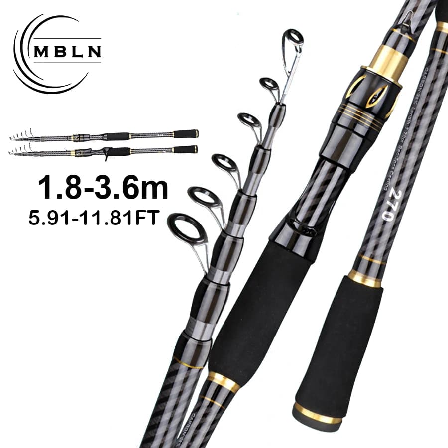 Canna da Pesca MBLN in Fibra di Carbonio 1.8-3.6M, Canna Telescopica per Spinning e Casting, Portatile, Potenza M