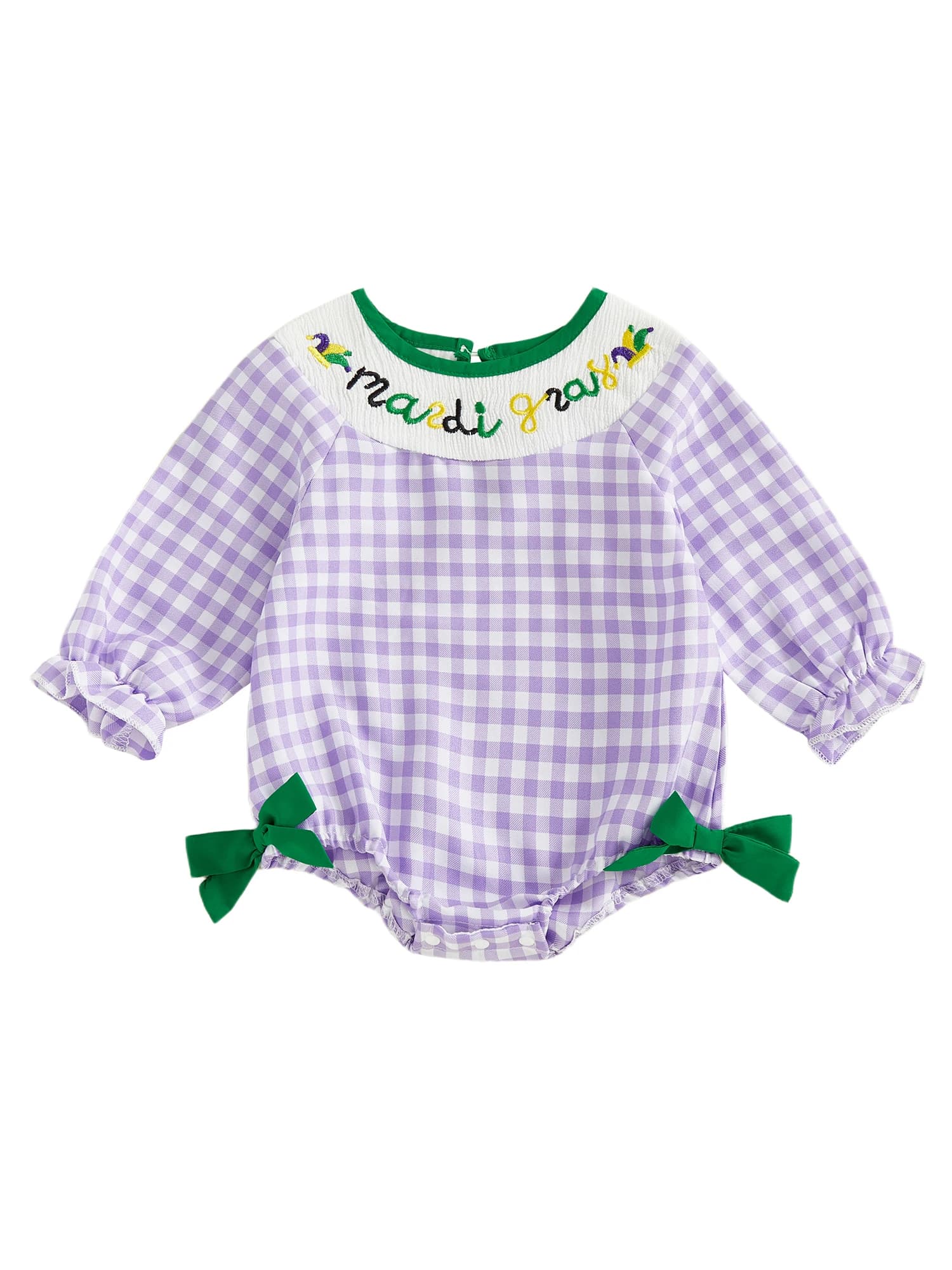 Tuta da bambina con maniche lunghe, girocollo, lettere ricamate, fiocchi laterali e tema carnevale - Adorabile vestito per