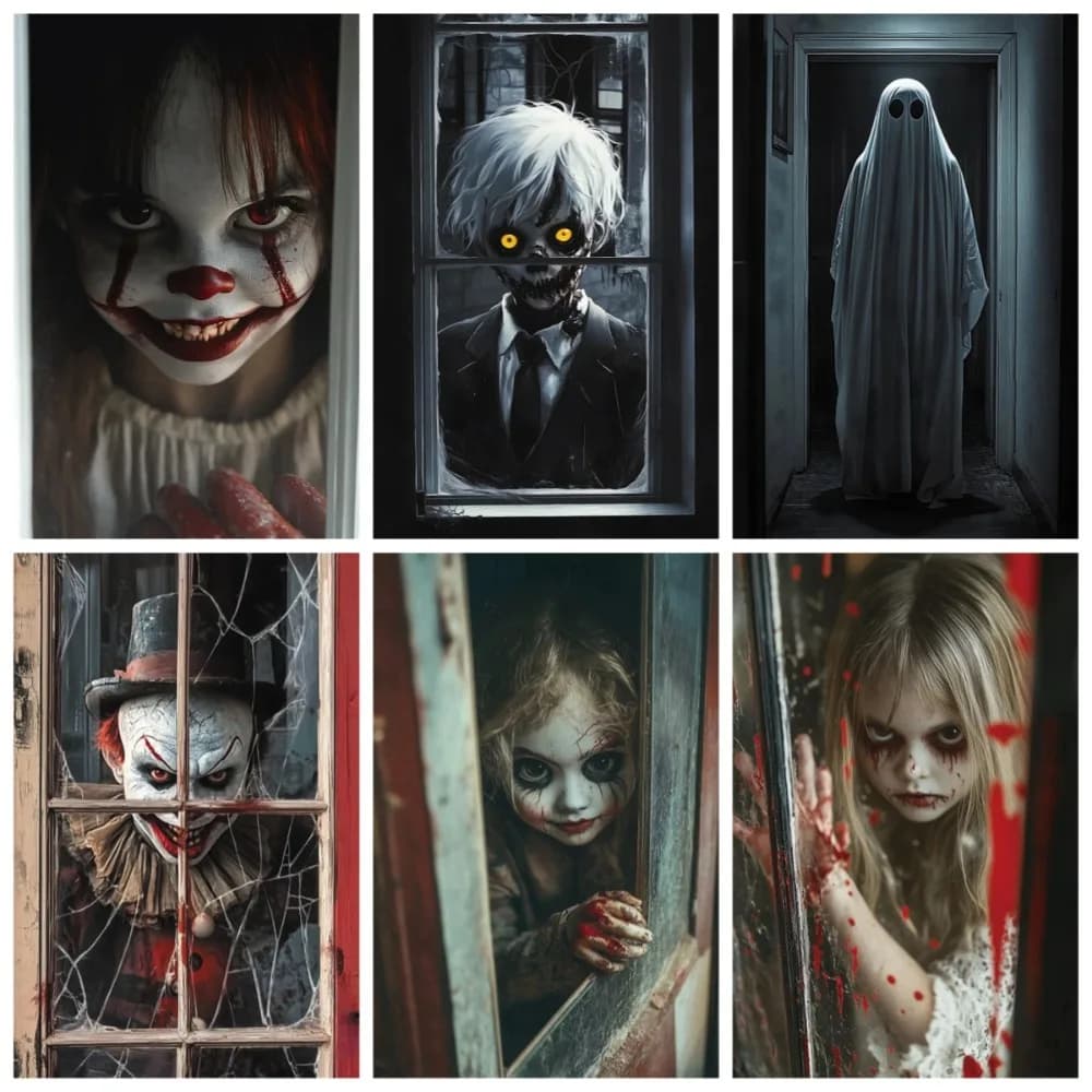 Halloween Wooden Window Horror Ghost Zombie Doll Theme Banner Background, Halloween Party, Home Decoration Photography Backdrop