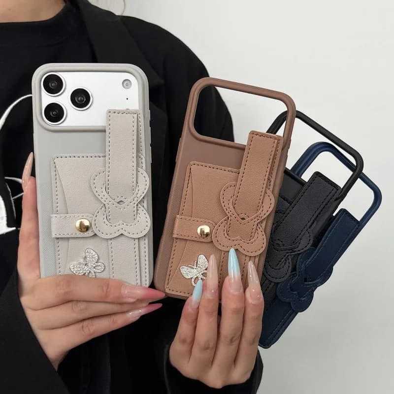 Wristband Holder Flip Wallet Bag Silicone Phone Case For IPhone 17 16 15 14 13 12 11 Pro MAX For IPhone 16 17 Pro Max Soft Cover
