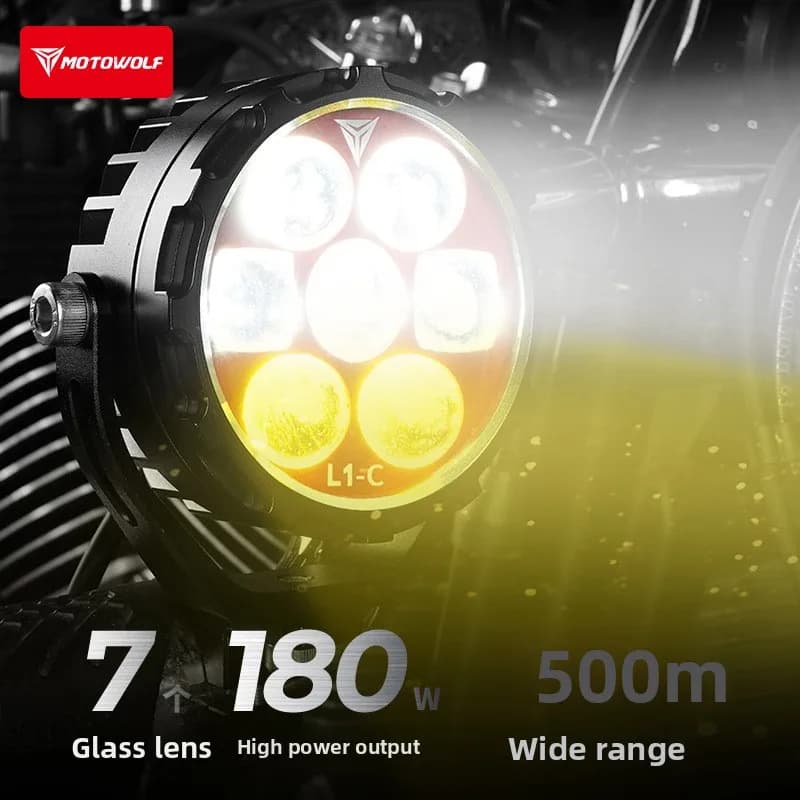 Modifica faro LED per moto con controllo intelligente della luce, 7 faretti, faretto esterno centralizzato in lega di alluminio da 180 W