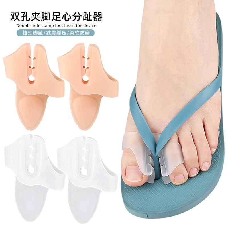 Double-hole thong sandals toe separator slippers with thickened insole for arch shock absorption and massage