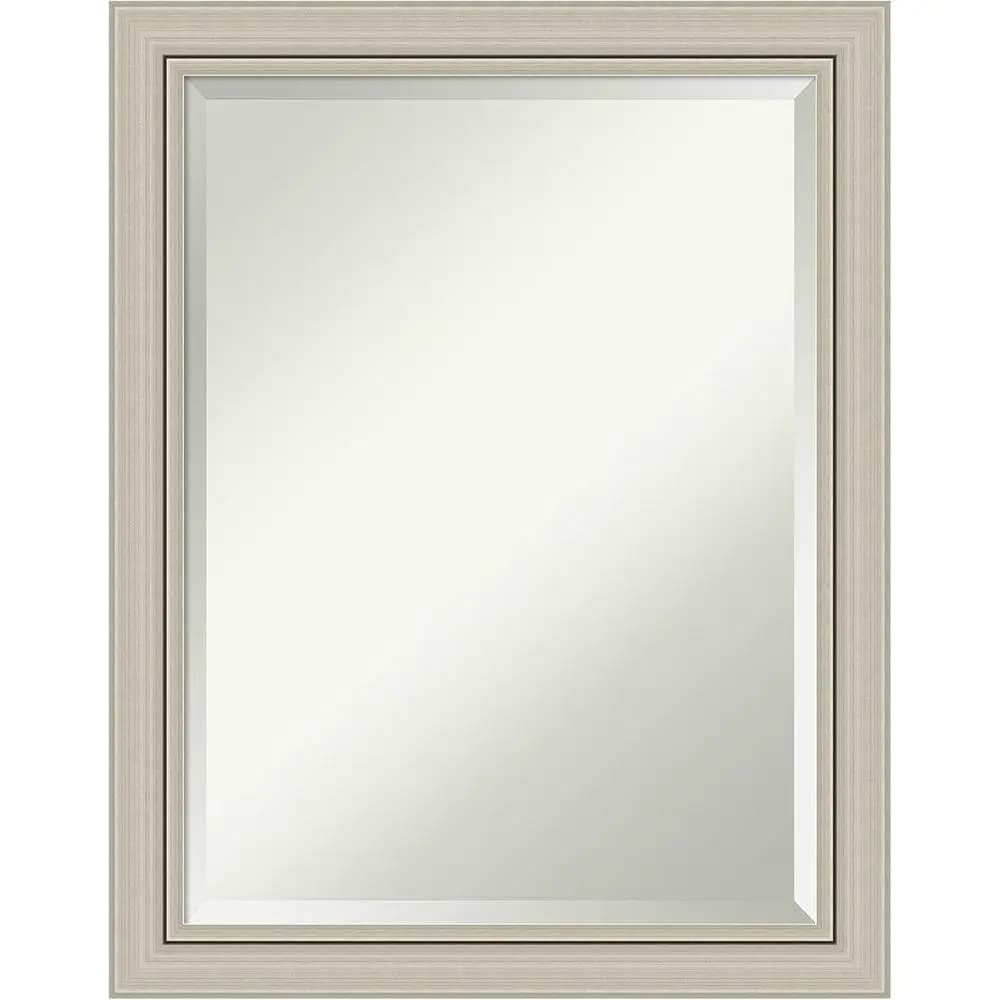 28x22 Silver Framed Wall Mirror, Suitable for Bathroom or Living Room, Horizontal and Vertical Hanging, Beveled Edge, Modern Woo