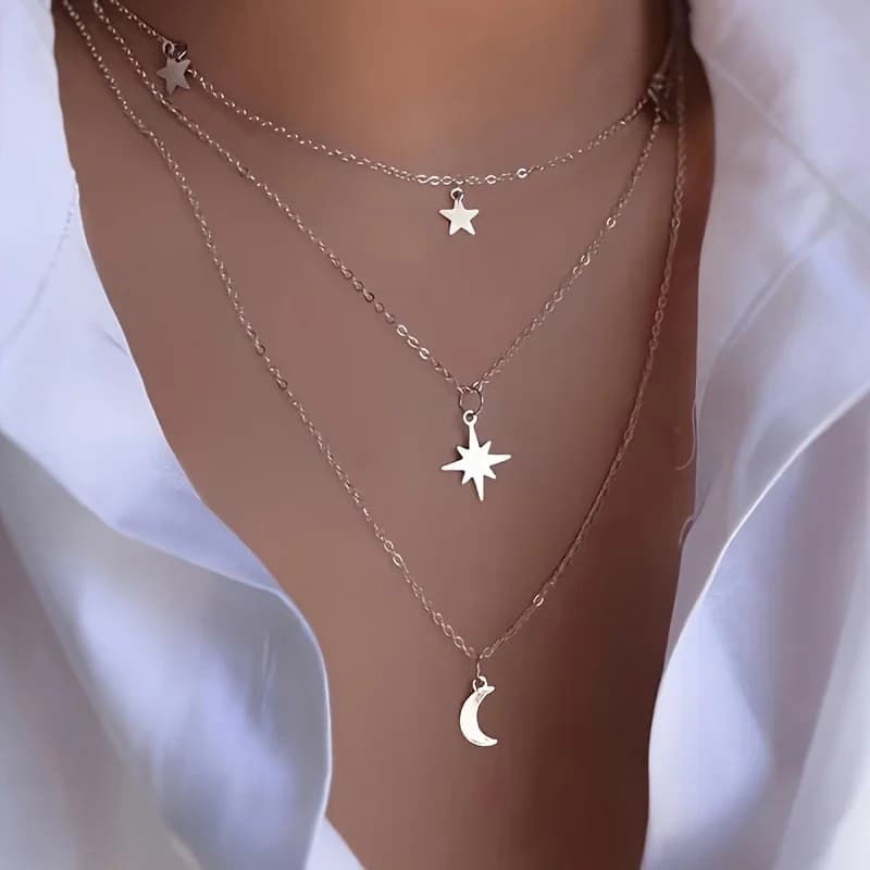 1 ciondolo a forma di stella e luna per ragazza adolescente, collana, da indossare ogni giorno e in vacanza, regalo per il Ramadan