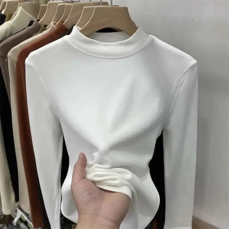 T-shirt a maniche lunghe autunno inverno Lady Intimo termico Slim Fit Nuovo stile Piccolo girocollo Top termico Abbigliamento donna