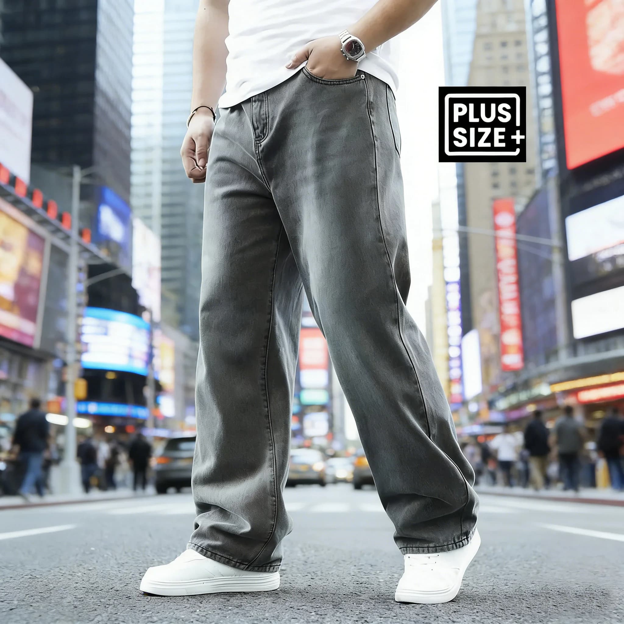 Men's Jeans Plus Size 6XL 5XL 4XL Grey Washed Dressability Wide Denim Baggy Streetwear Pants for Big Men and High