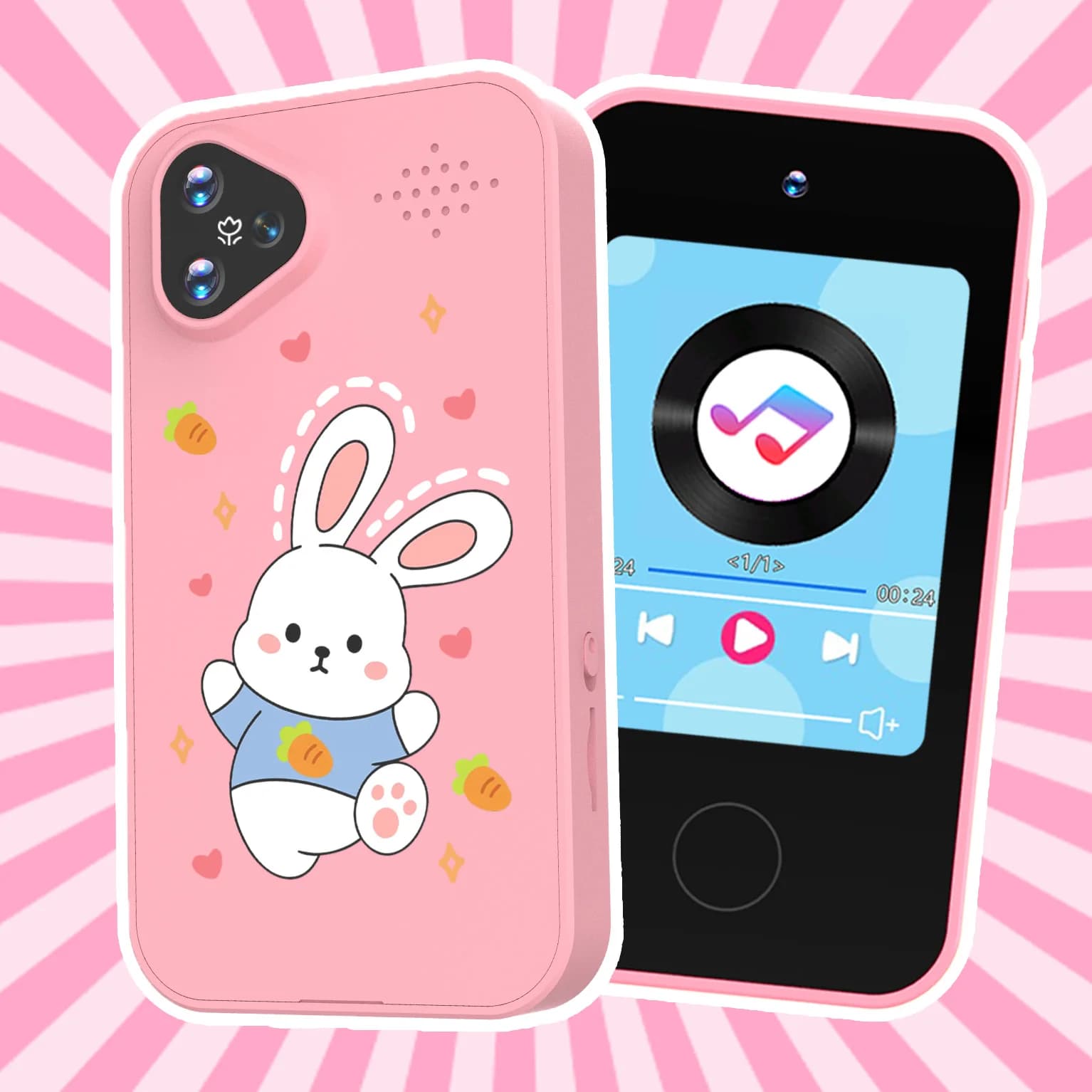Giocattolo Fotocamera Smartphone per Bambini Rabbit, Lettore MP3 con Touchscreen, Fotocamera Educativa Digitale per Bambini e Bambine dai 3 agli 8 Anni