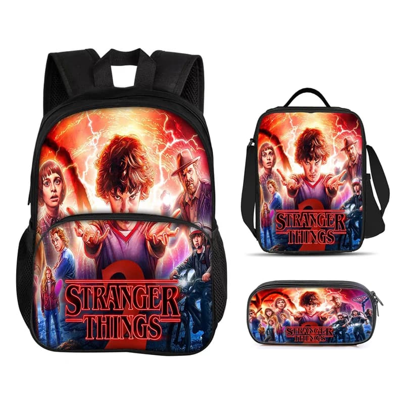 Set di 3 Pezzi Stranger Things: Zaino Scolastico con Borsa per il Pranzo e Astuccio, Regalo Ideale per Studenti
