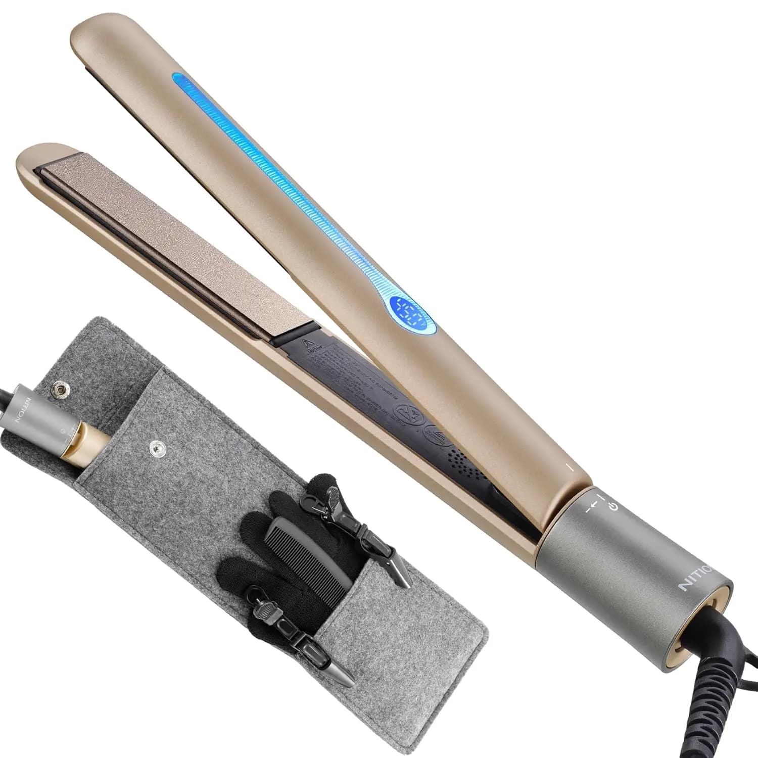 Piastra per Capelli in Ceramica e Tormalina con Display LCD, Riscaldamento Rapido, Piastre Flottanti, Custodia da Viaggio, Doppio Voltaggio