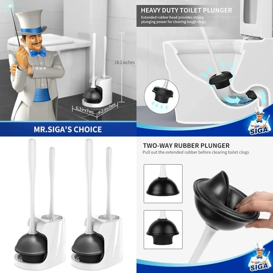 Set di sturalavandini e spazzole per WC per la pulizia del bagno, 2 set