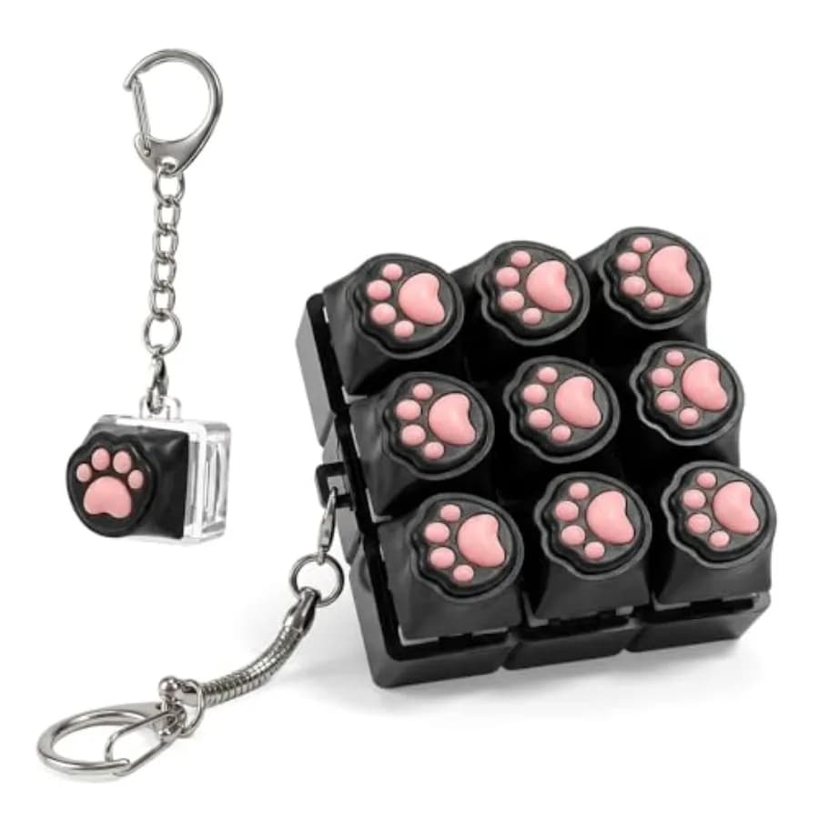 2 Pcs Keyboard Fidget Toys Cute Cat Paw Clicker Keychain Fidget Clicker Keychain Cat Paw Key Button for Adults Office Gifts Str