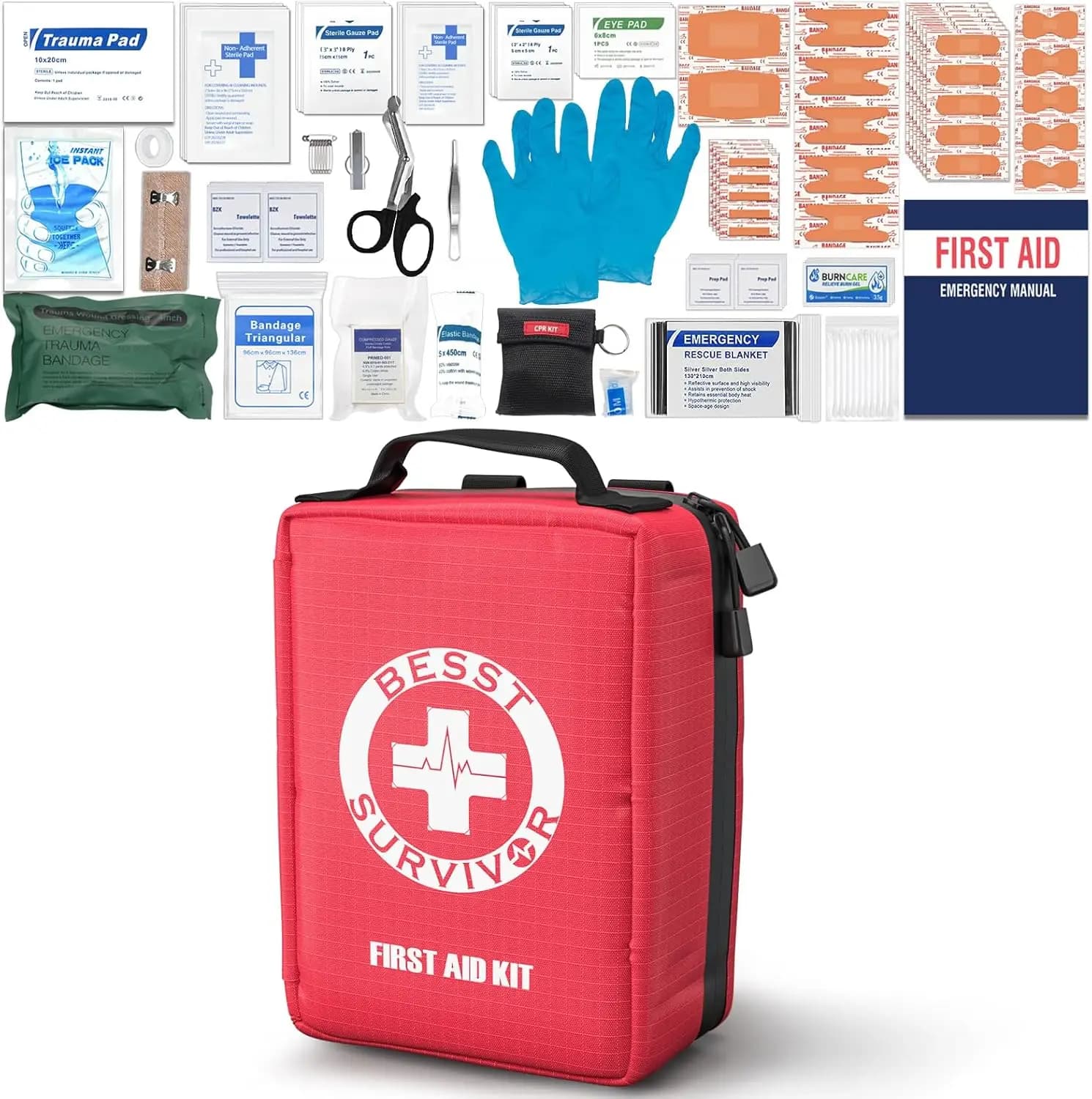 Kit di Pronto Soccorso Premium con Scomparti Etichettati, Impermeabile e Organizzato per Casa, Auto, Escursionismo, Campeggio, Viaggi ed Emergenze