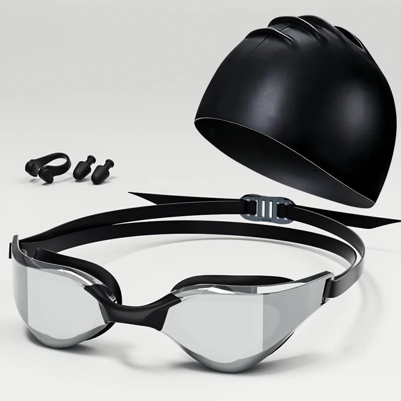 Swimming goggles with nose clips, ear plugs and swim caps, professional high-definition adult racing, waterproof, anti-fog