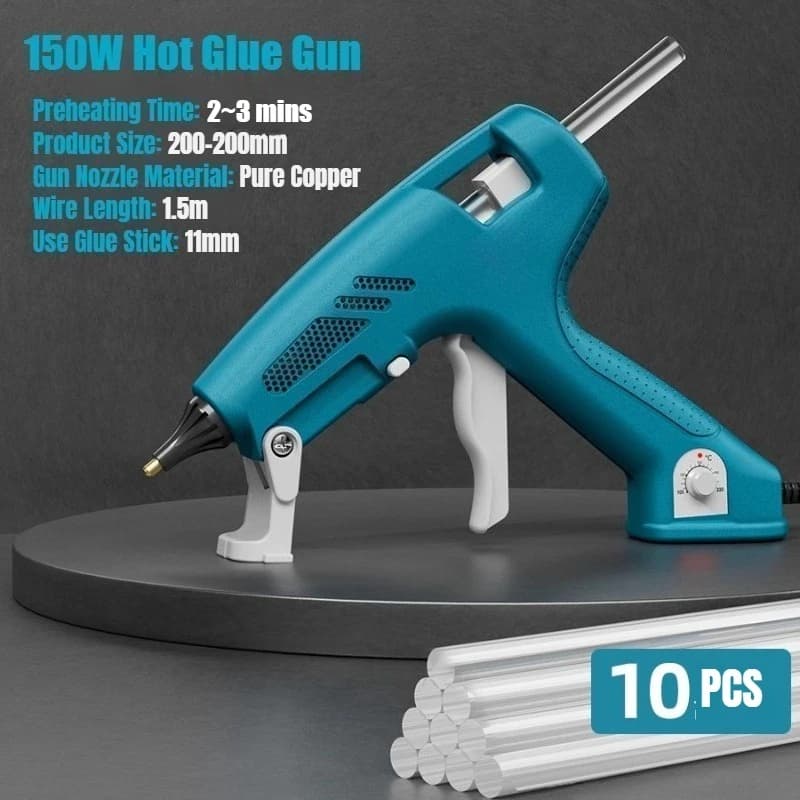 Pistola per colla a caldo da 11 mm per uso domestico fatta a mano con colla stick Pistola in silicone caldo industriale ad alta potenza con regolazione della temperatura da 150 W