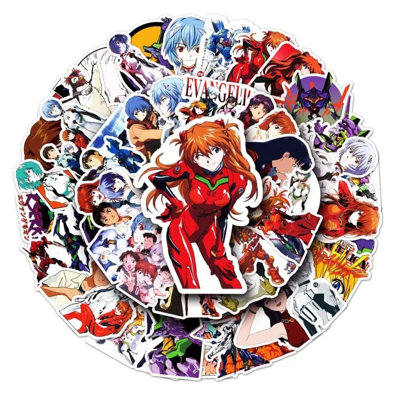 50 Pezzi di Adesivi Graffiti Neon Genesis Evangelion, Adesivi Decorativi Impermeabili per Valigie, Scooter, Tablet, Auto, Cartoni Animati