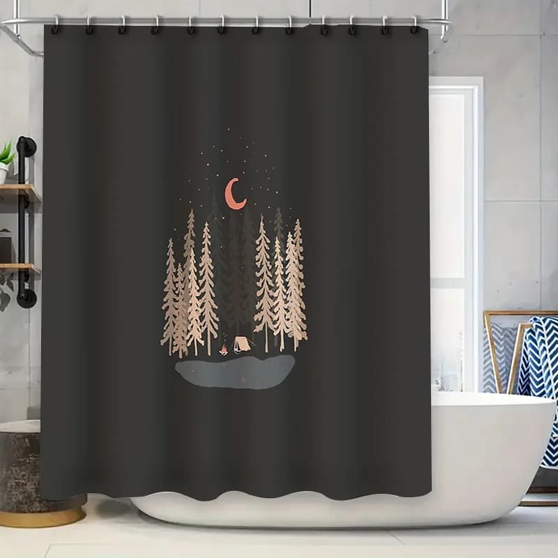 Tenda da doccia per campeggio, foresta, notte, paesaggio, boschi, natura, alberi, tenda, sfondo, arredamento per il bagno, arredamento rustico per la casa, avventura all'aperto